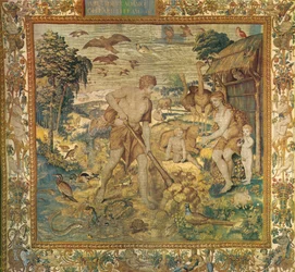 Adam arbeitet auf dem Feld. Serie Geschichte der ersten Eltern